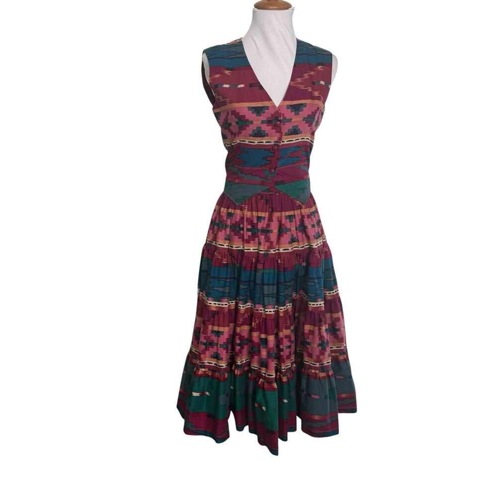 Vintage 80s Southwestern Square Dance Set XXS Boho Western Skirt Vest - Picture 7 of 7